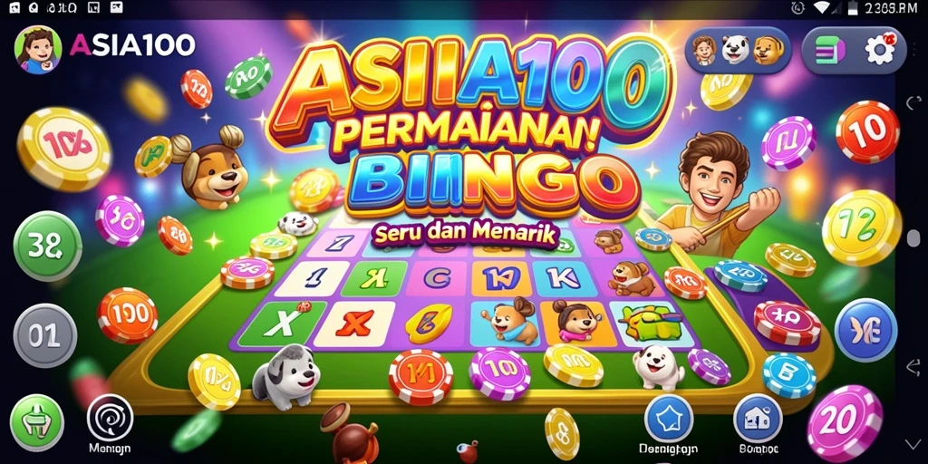 Screenshot ASIA100 menampilkan antarmuka permainan Bingo yang menarik dan interaktif.