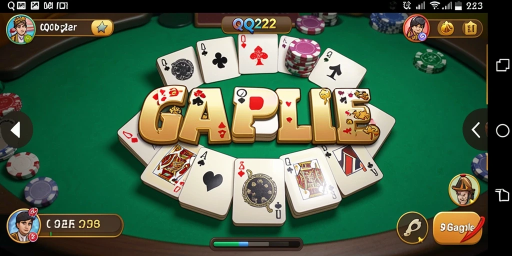 Tampilan gameplay QQ222 dengan suasana permainan Gaple yang menyenangkan.
