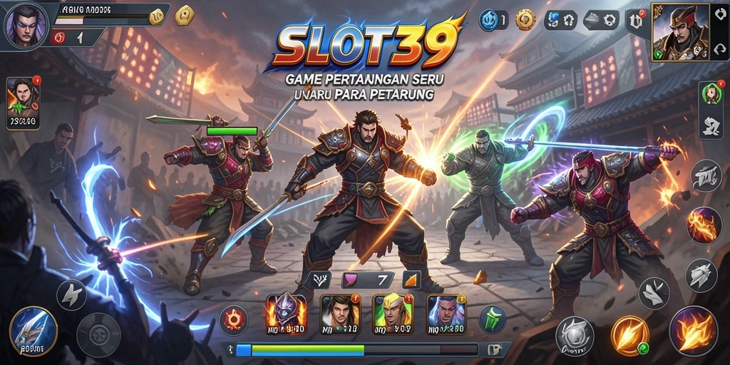 Screenshot utama SLOT39 yang menampilkan pertarungan seru antar karakter.