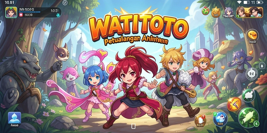 Screenshot gameplay WATITOTO yang menampilkan pertarungan anime yang intens.
